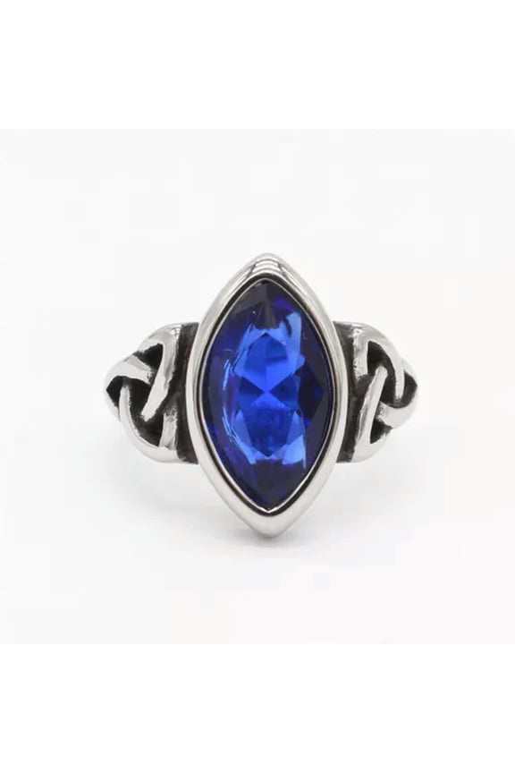 Ring for Men Stainless Steel Blue Stone Irish Trinity Knot Party Ring-Silver Blue-9