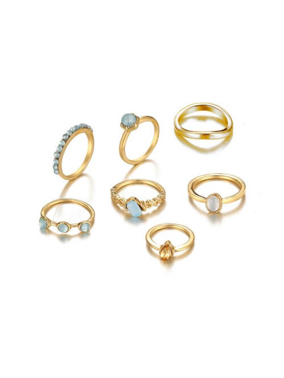 Rings Set Fashion Resin Beaded Rings Set Finger Knuckle Women Party Jewelry Gift-#2-Fixed Size