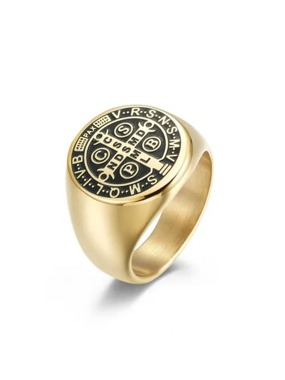Rings for Men Women Silver Stainless Steel Band Biker Jewelry Jesus Exorcism-Gold-10