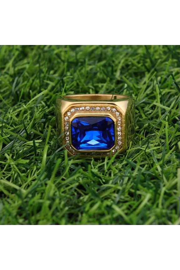 Rock Mens CZ Simulated Onyx Sapphire Stone Ring Stainless Steel Size 7-13 Gift-11-Blue