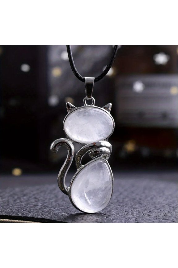 Rock Quartz Gems Cat Crystal Necklace Magic Reiki Healing Amulet-default