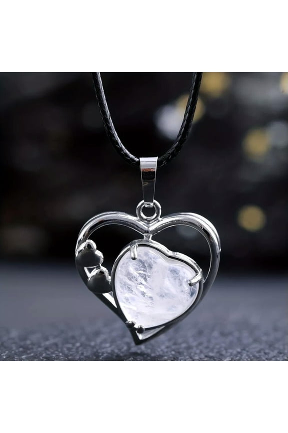 Rock Quartz Gems Heart Crystal Necklace Magic Reiki Healing Amulet-default