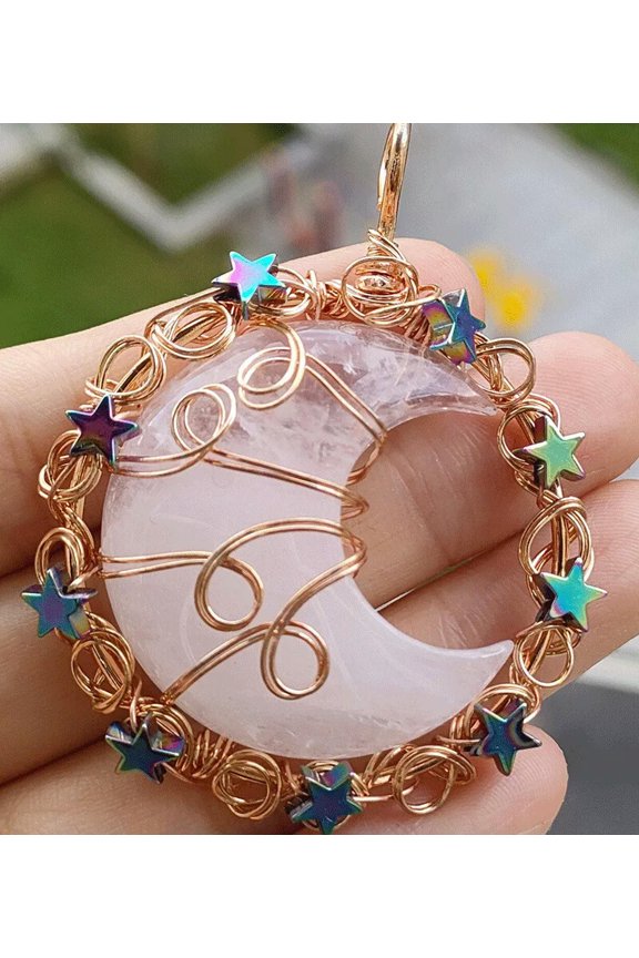 Rock Quartz Gems Moon Star Pendants Magic Reiki Healing Chakra Amulet Gold-default