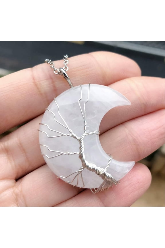 Rock Quartz Tree Of Life Necklace Moon Chakra Reiki Healing Amulet 50cm/20in-default