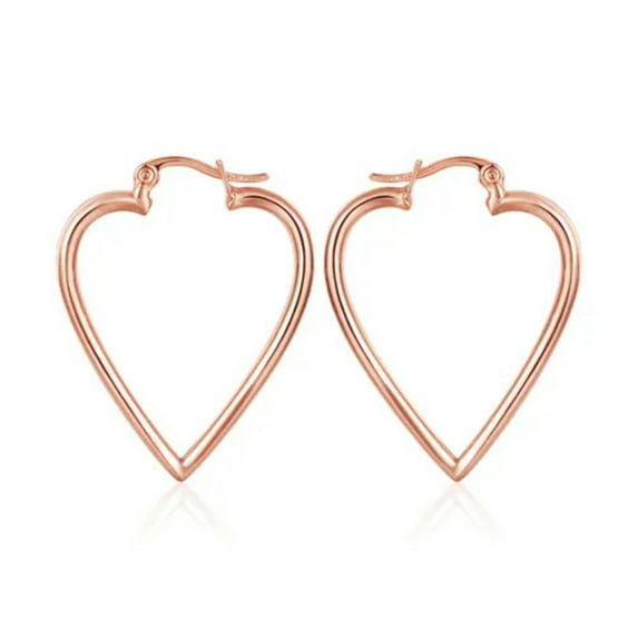 QQTDFG Rose Gold Plated Earrings Hoop Hinged Hoop Hearts 1" L270-18K Rose Gold Plated
