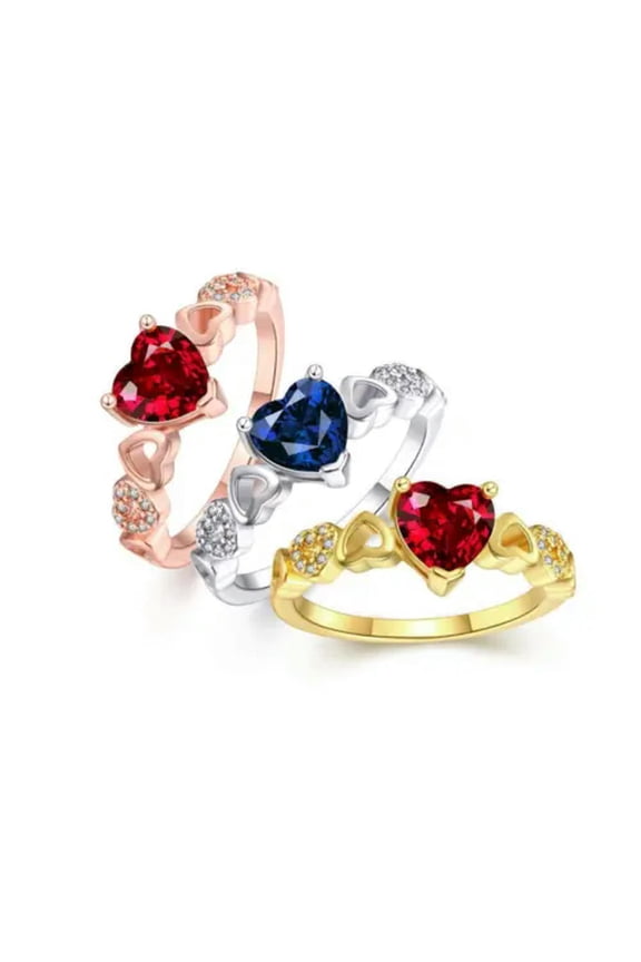 Rose Gold Platinum Plated Solitaire Ring Red AAA Zirconia Women Heart B268-18K Rose Gold Plated-8
