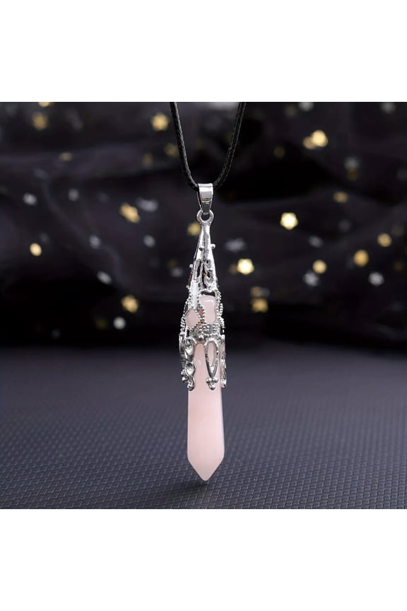 Rose Quartz Gems Dowsing Pendulum Necklace Magic Reiki Healing Amulet-default