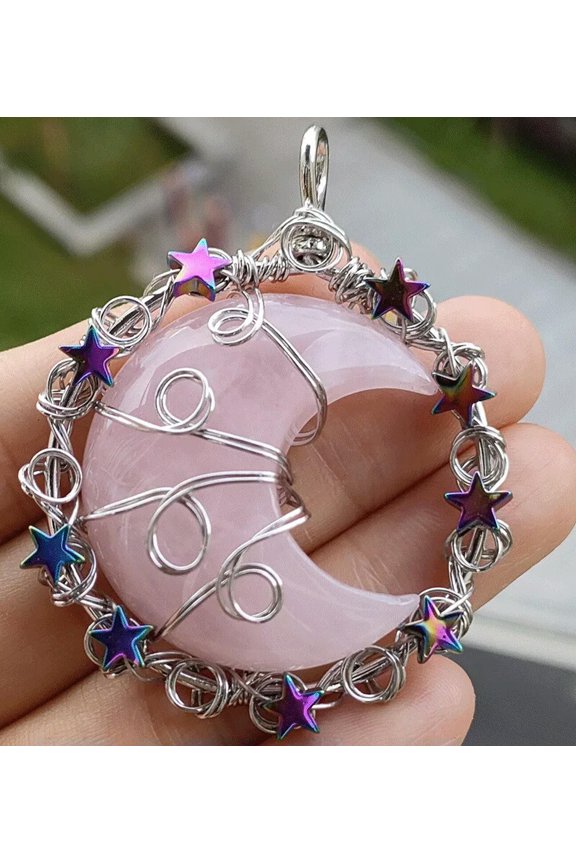 Rose Quartz Gems Moon Star Pendants Magic Reiki Healing Chakra Amulet-default