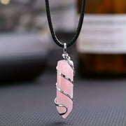 QQTDFG Rose Quartz Gems Pillar Pendulum Necklace Magic Reiki Healing Amulet-default