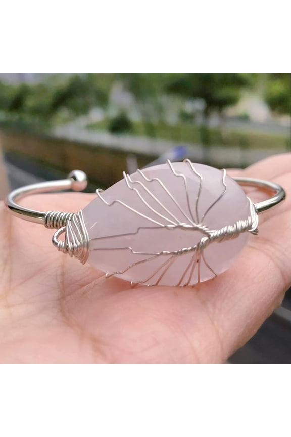 Rose Quartz Gems Stone Water-drop bangle bracelet Reiki Healing Balancing Amulet-default