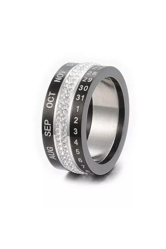 Rotatable Stainless Steel Zirconia Wide Band Ring Number Month Gold Silver Z727-9