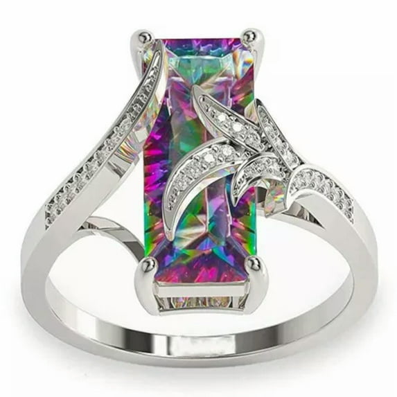 QQTDFG Round Cubic Zircon 925 Silver Ring Fashion Women Wedding Jewelry Gift Sz 6-10-#9-7