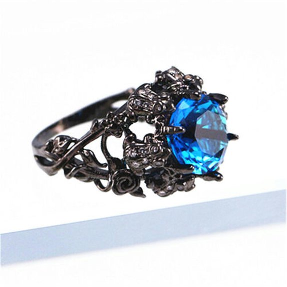 QQTDFG S925 Silver Black Gold Plated Blue Zircon Women Rings Men Rings Party Gift J082-7