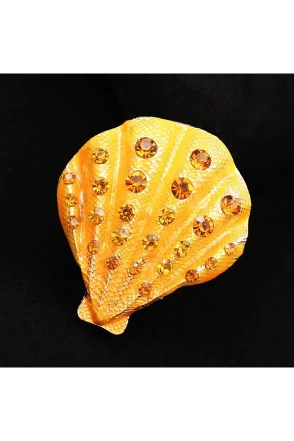 Sea Scallop Shell Brooch Multicolor Crystal Rhinestone Clam Pendant Brooch Pin-Yellow