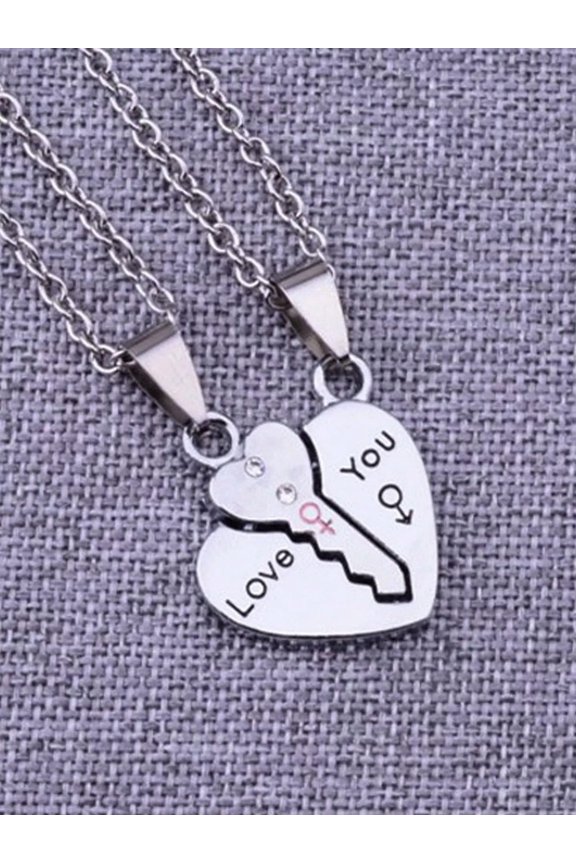 Set Of 2 Creative Metal Heart Embedded Key Love You Couple Stainless Steel Key-default