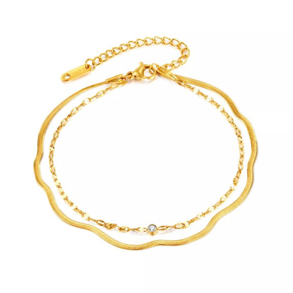 QQTDFG Sexy Stainless Steel 2 Layers Snake Chains Cubic Zircon Chains Anklets for Women-default
