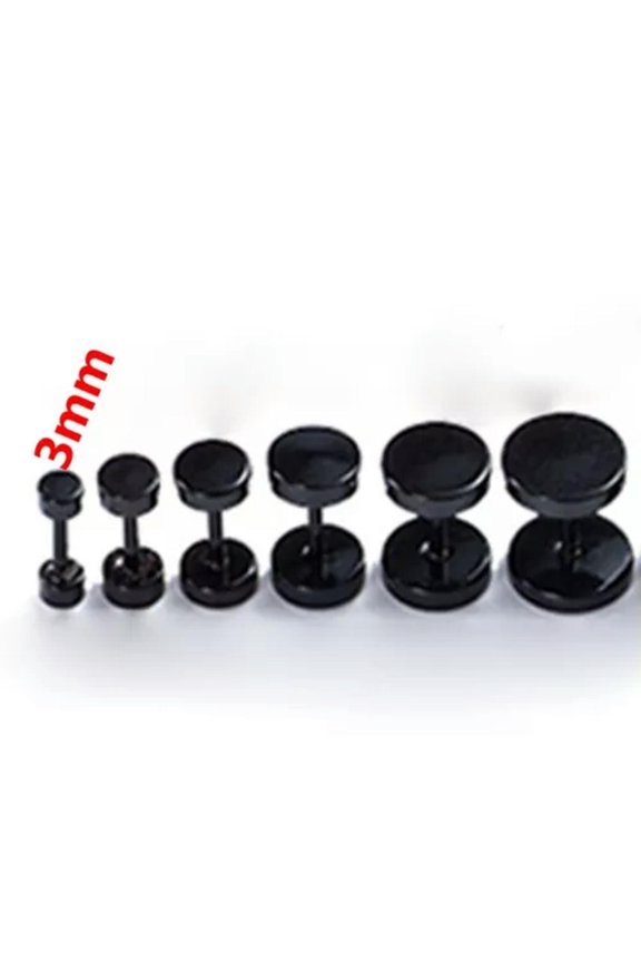 Shape Stainless Steel Black Dumbbells Pattern Cheater Plugs Ear Stud Earrings-3mm
