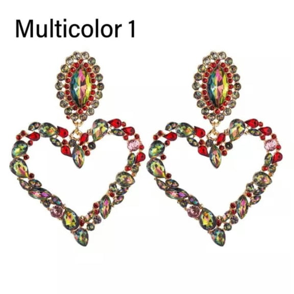 QQTDFG Shiny Big Heart Shaped Dangle Jewelry Crystal Earrings Ear Stud Drop Earrings-multicolor 1