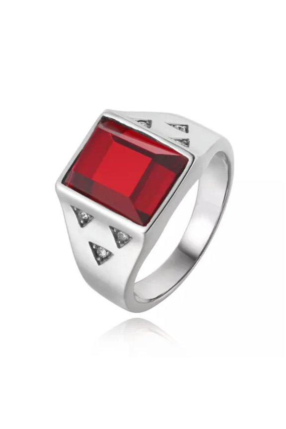 Signet Ring for Men's Stainless Steel Vintage Square Red Stone Biker Band Gift-Ivory White-7