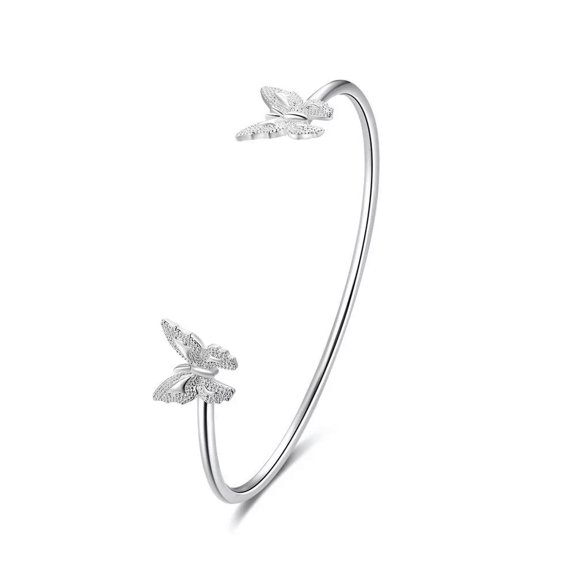 QQTDFG Silver Plated Brass Butterfly Cuff Bangles Torque Bangles 60mm Z38-default