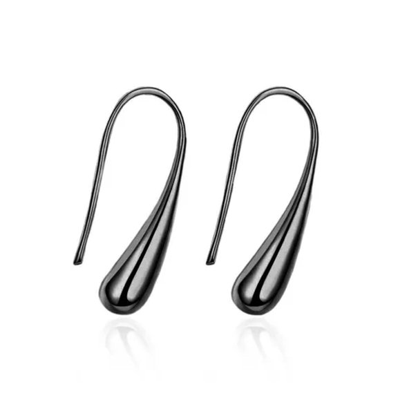 QQTDFG Silver Plated Threader Drop Dangle Hook Rose Yellow Gold Black Earrings L18-Black