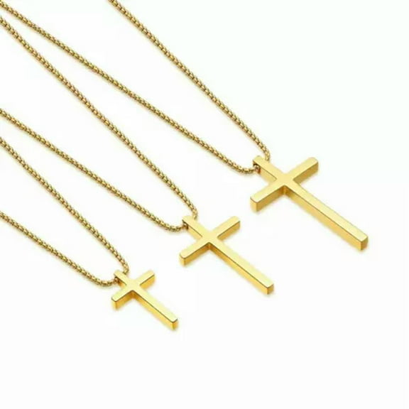 QQTDFG Silver Stainless Steel Cross Pendant Necklace for Men Women Box Chain 16"-24"-Gold-Large(1.6"*0.9")-24 inches