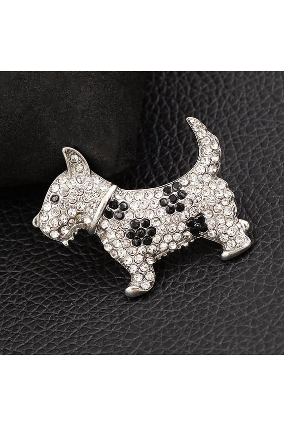 Silver Tone Clear Crystal Terrier Dog Brooch Cute Little Puppy Animal Brooch Pin-default