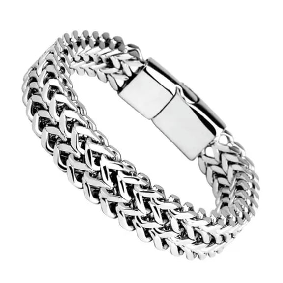 QQTDFG Simple Women Men Titanium Stainless Steel Bracelet Double Link Chain Bracelet-#4-19cm