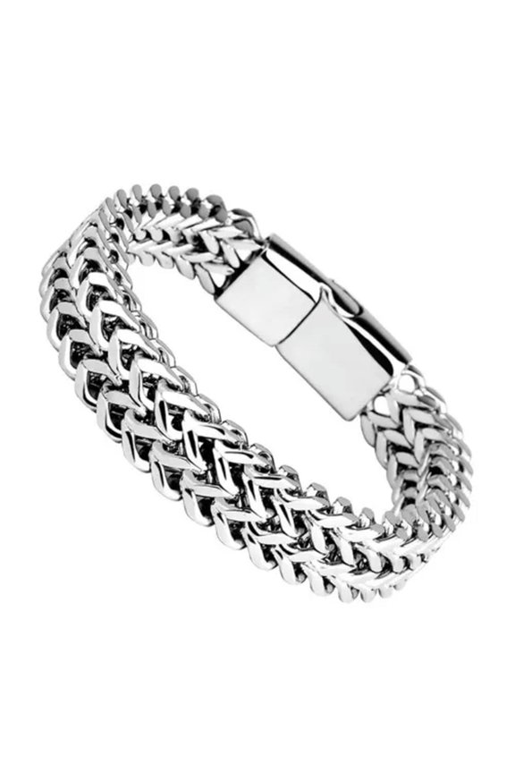 Simple Women Men Titanium Stainless Steel Bracelet Double Link Chain Bracelet-#4-23cm