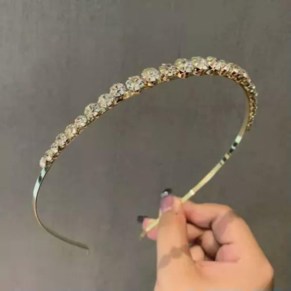 QQTDFG Simplicity Diamond Rhinestones Headband Shiny Drill Head Wrap Women Girls-gold
