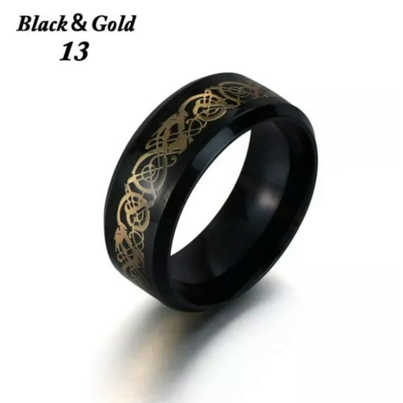 QQTDFG Size 6-13 Stainless Steel Men's Rings Dragon Wedding Band Titanium-black&gold-6