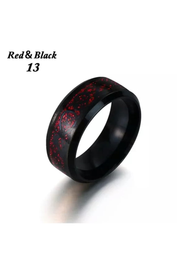 Size 6-13 Stainless Steel Men's Rings Dragon Wedding Band Titanium-red&black-9