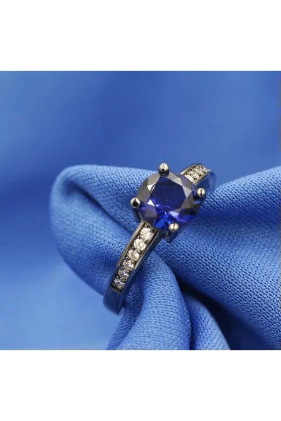 Size7, 8,9, Rare Blue Crystal 18K Black Gold Filled Man's Fashion Solitaire R02-7