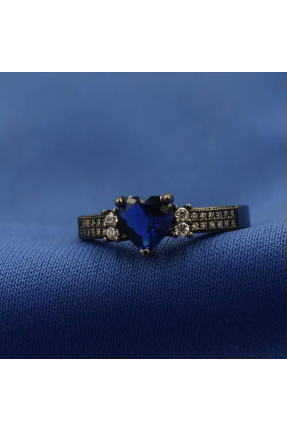 Size7, 8,9, Rare Blue Crystal 18K Black Gold Filled Man's Fashion Solitaire R09-8