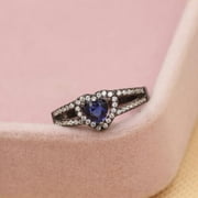 QQTDFG Size7, 8,9, Rare Blue Crystal 18K Black Gold Filled Mans Fashion Solitaire R13-9