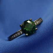 QQTDFG Size7, 8,9, Rare Green Crystal 18K Black Gold Filled Mans Fashion Solitaire R02-9