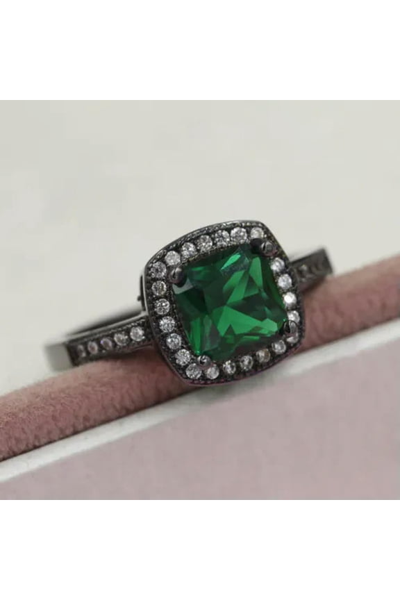 Size7, 8,9, Rare Green Crystal 18K Black Gold Filled Man's Fashion Solitaire R07-9