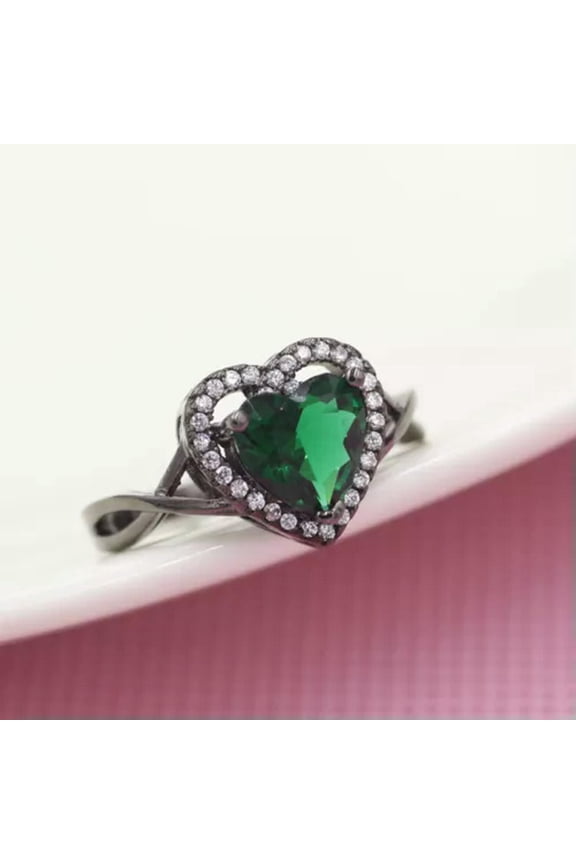 Size7, 8,9, Rare Green Crystal 18K Black Gold Filled Man's Fashion Solitaire R12-9