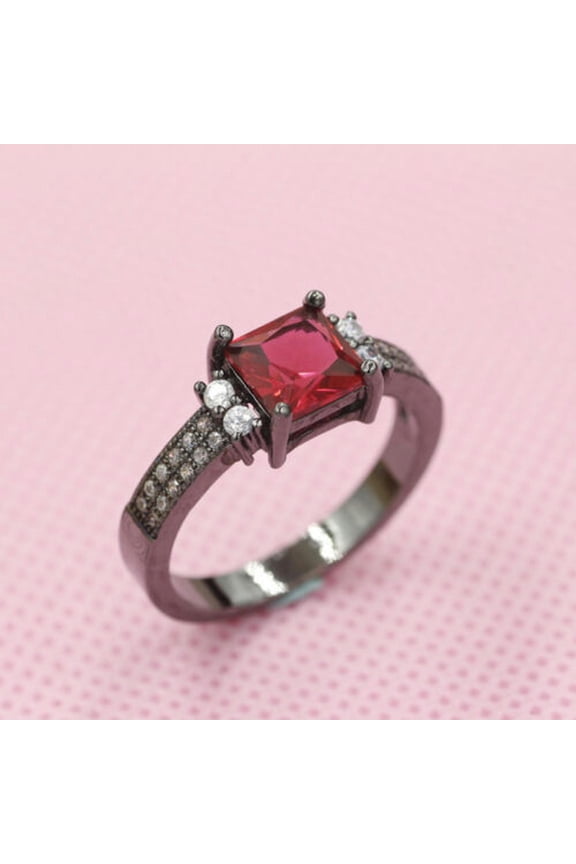 Size7, 8,9, Rare Red Crystal 18K Black Gold Filled Man's Fashion Solitaire R10-8