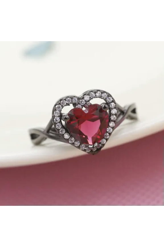 Size7, 8,9, Rare Red Crystal 18K Black Gold Filled Man's Fashion Solitaire R12-9
