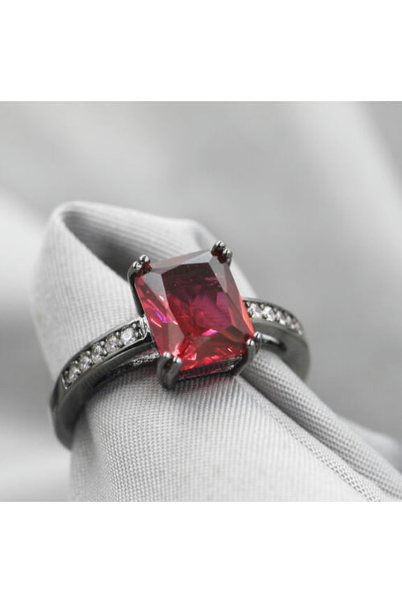 Size7, 8,9, Rare Red Crystal 18K Black Gold Filled Man's Fashion Solitaire R14-9