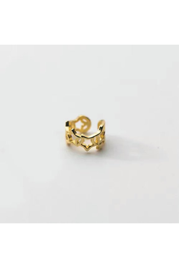 Small Single Ear Cuff Sterling Silver Star Hollowed Band Clip-on Earring A4160-Gold - 1 single cuff