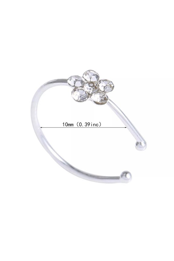 Small Thin Flower Clear Crystal Nose Ring Stud Hoop-Sparkly Crystal Nose Ring-default
