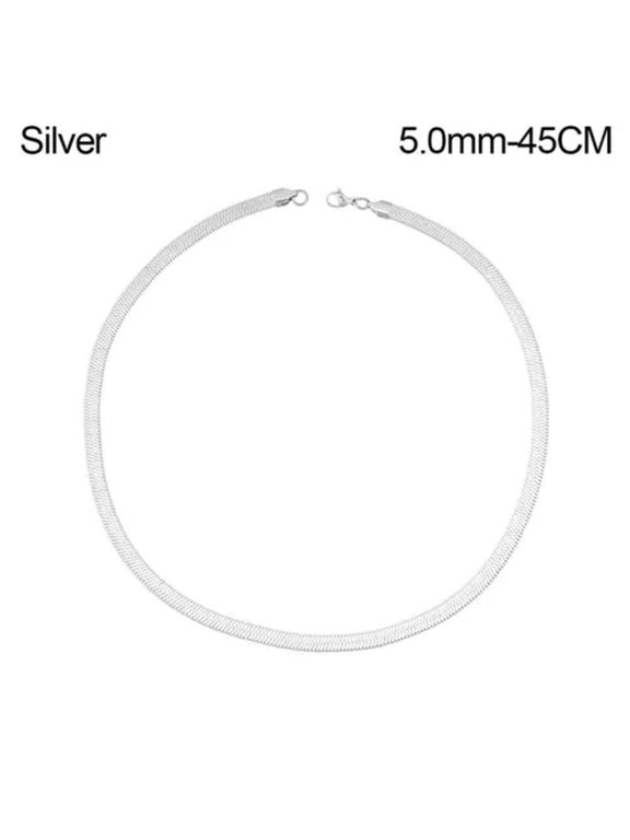 Snake Link Chain Gold/Silver Plated Flat Snake Chain Herringbone Necklace-Silver-2.5mm-45CM
