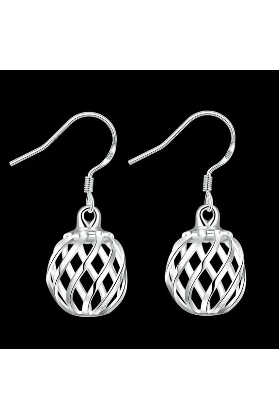 Solid Silver Fashion Jewelry Hollow Twist Lantern Women Earrings Dangle EY643-default