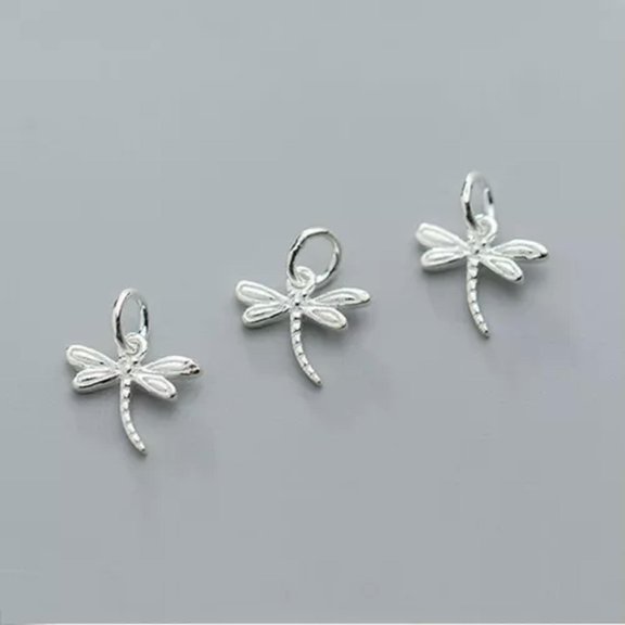 QQTDFG Solid Sterling Silver TINY Dragonfly Charm A2184-3 pieces
