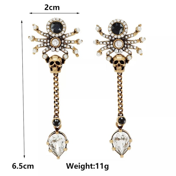 QQTDFG Spider Skull Head Curb Chain Earrings Earbob Dangle Halloween Gothic Gold Tone-default