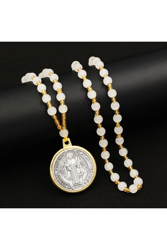 St Benedict Medal Pendant Rosary Necklace San Benito/ Patron Saint 25"Bead Chain-default
