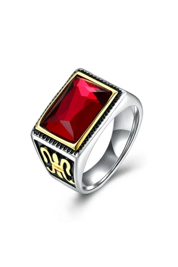 Stainless Steel Award Ring Red Yellow Gold AAA Zirconia Men's Unisex B460-11