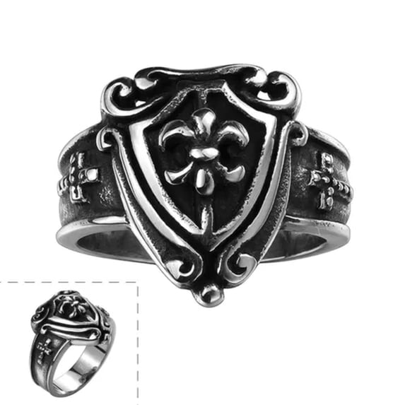 QQTDFG Stainless Steel Biker Tribal Ring Black Men's Unisex Cross Fleur De Lis B197-10